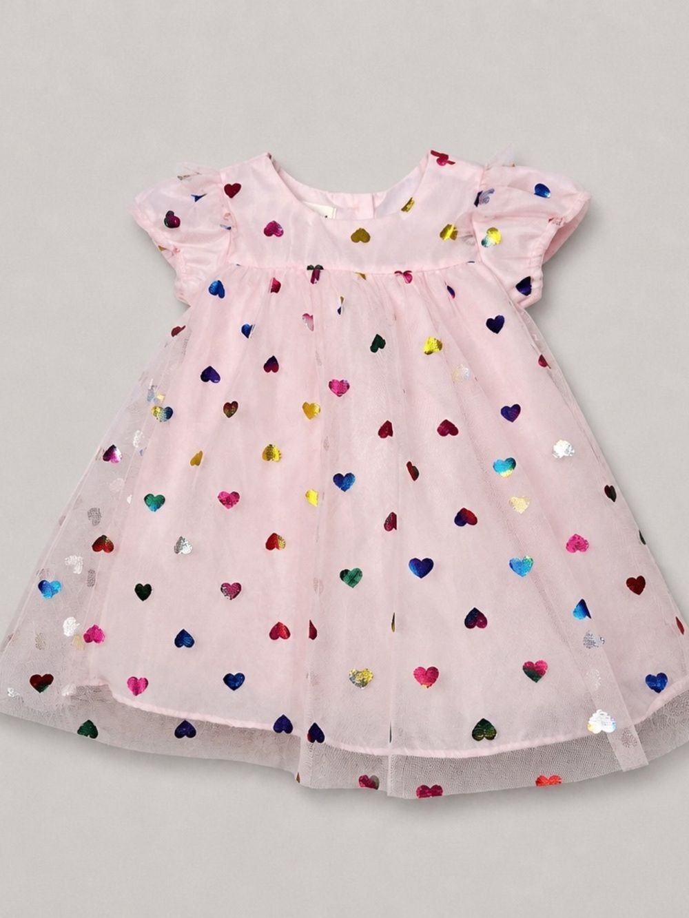Mia & Mimi pink Tulle party dress with heart accents size 12 months like new!